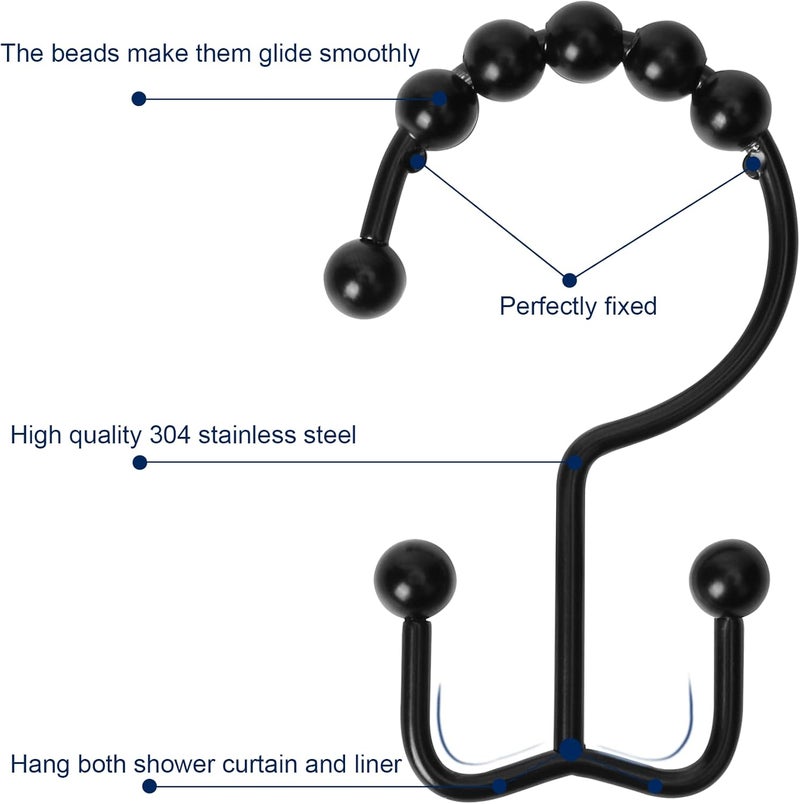 Gidse Shower Curtain Hooks,Sturdy Stainless Steel Double Sided Shower Hooks Rings for Bathroom Shower Curtain Rods Curtains Set of 12 Hooks - Matte Black - Image 3